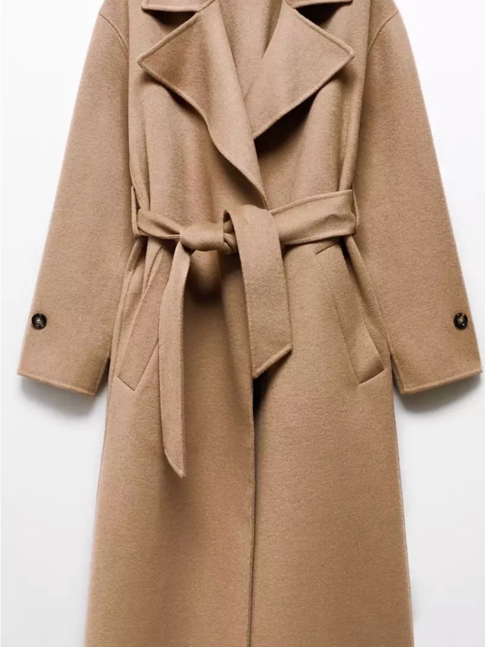 Mango Camel Belted Wool-Blend Pea Coat